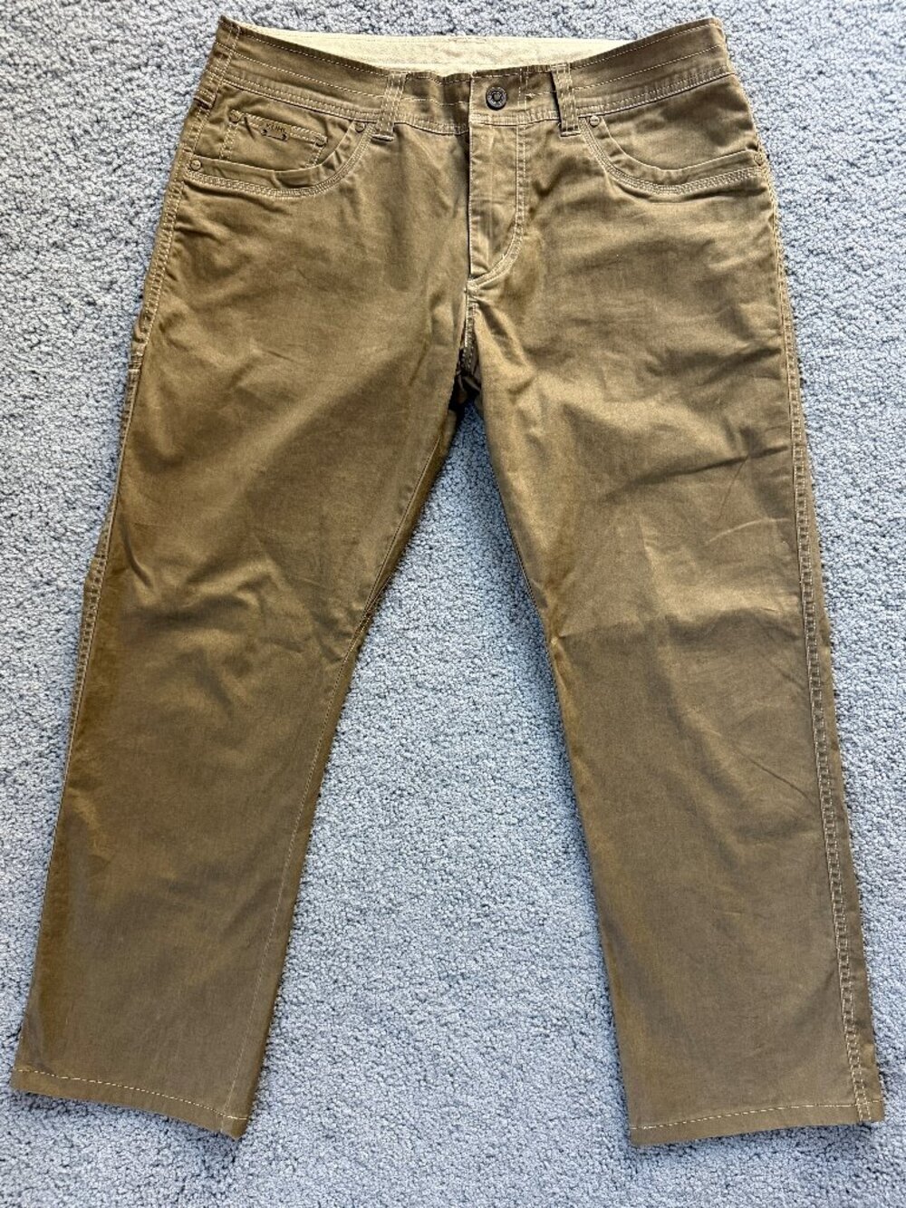 KUHL D'Lux Pants Mens 35x27.5 Dark Khaki Vintage Patina Dye Cotton Chino Hiking